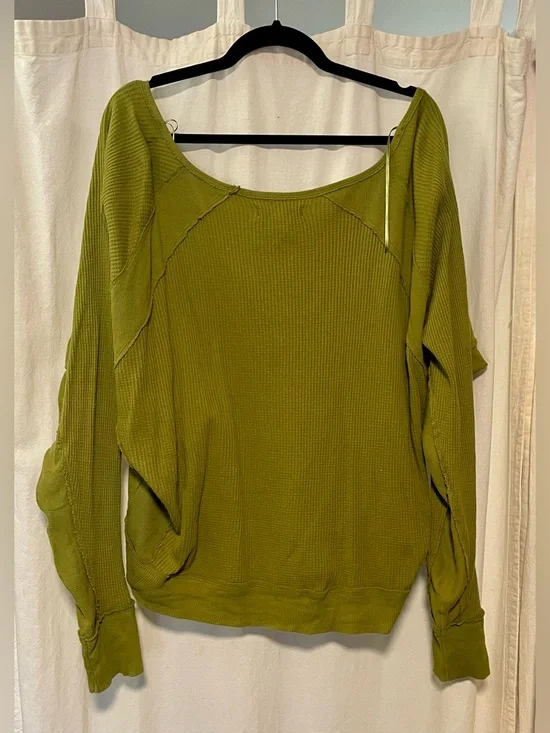 Free People Santa Clara Olive Green Long Sleeve Top; size small; Like New - Picture 6 of 9